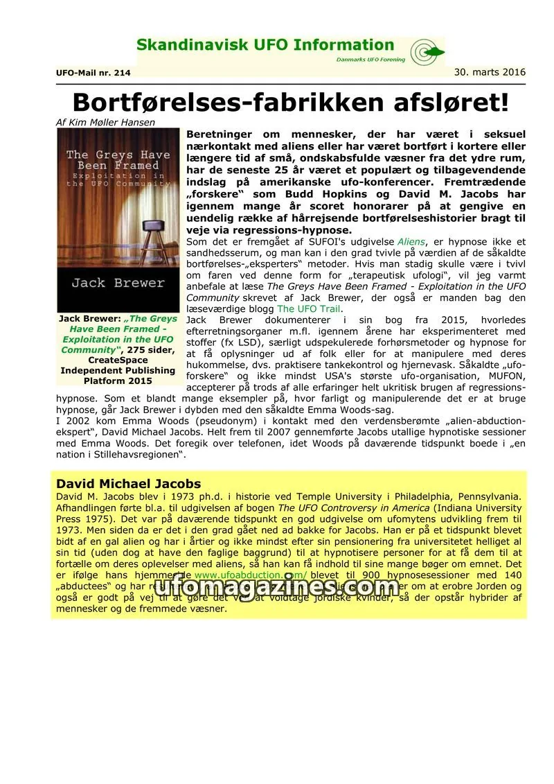 Cover of UFO Mail (SUFOI) issue nr. 214: Skandinavisk UFO Information