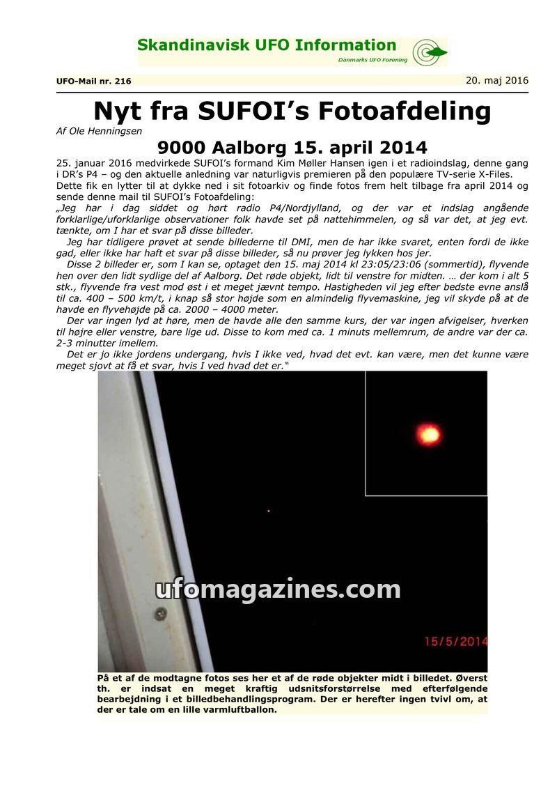 Cover of UFO Mail - No 216 - 2016