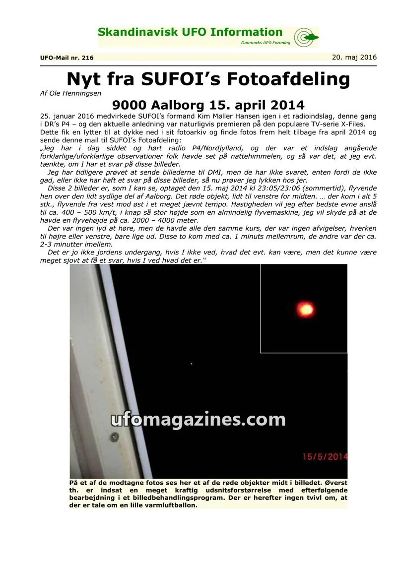 Cover of UFO Mail (SUFOI) issue nr. 216: Skandinavisk UFO Information