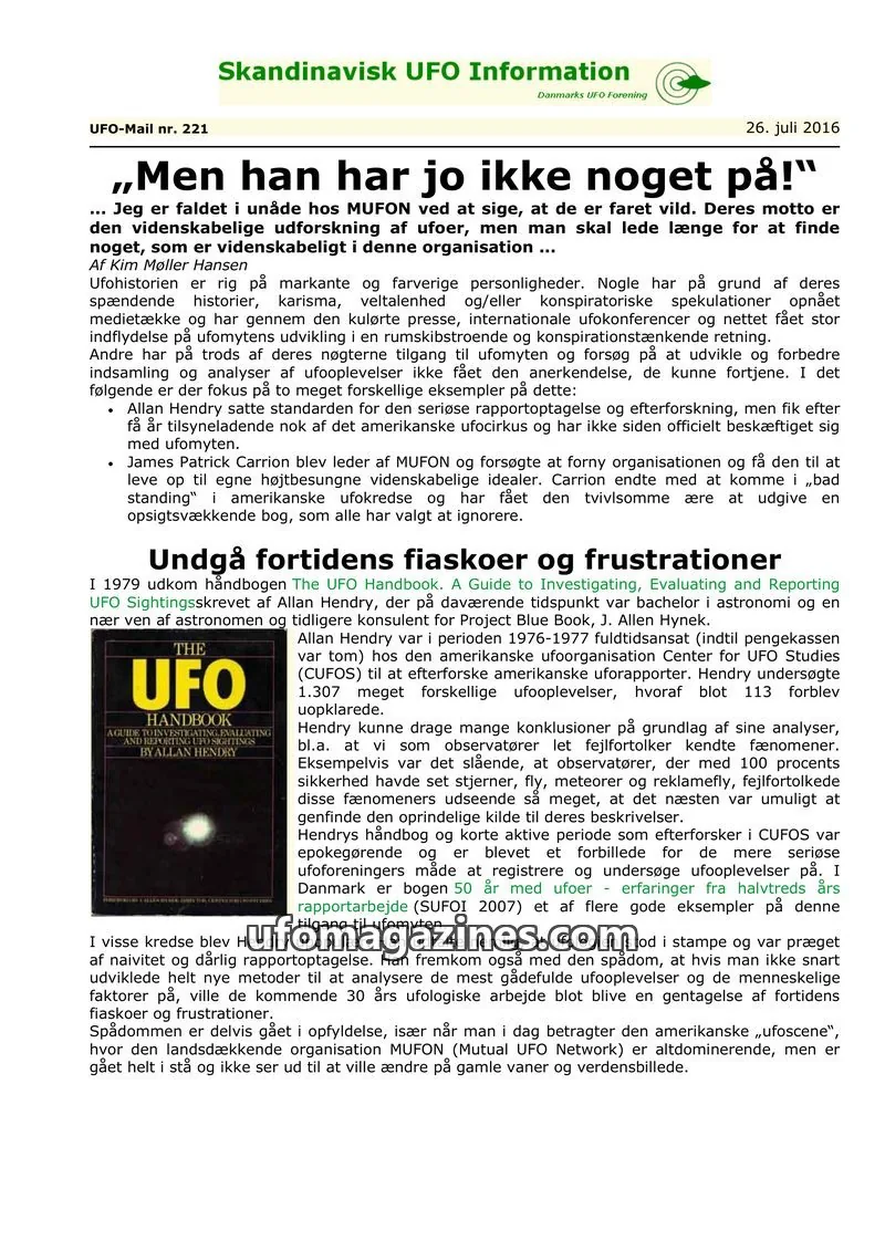 Cover of UFO Mail (SUFOI) issue 221: Skandinavisk UFO Information