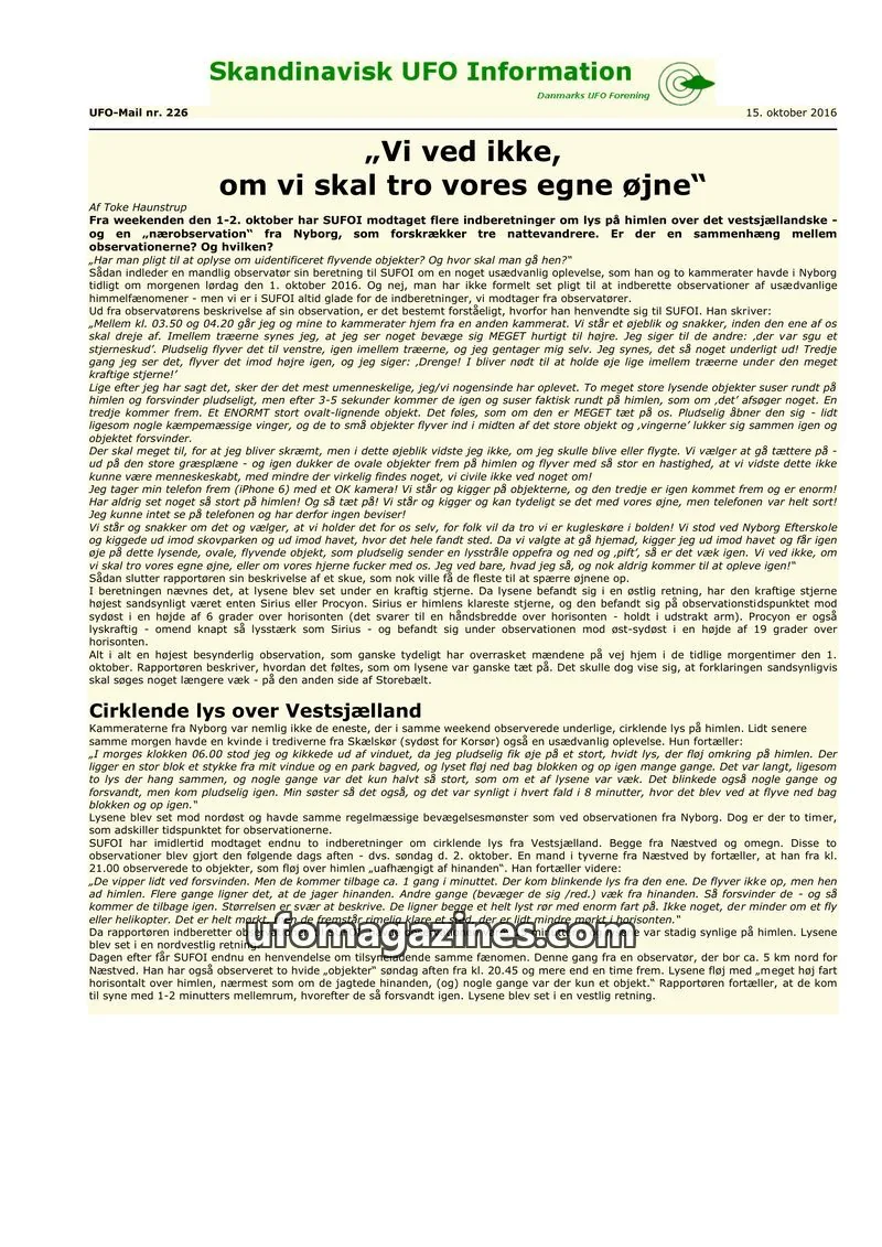 Cover of UFO Mail (SUFOI) issue nr. 226: Skandinavisk UFO Information