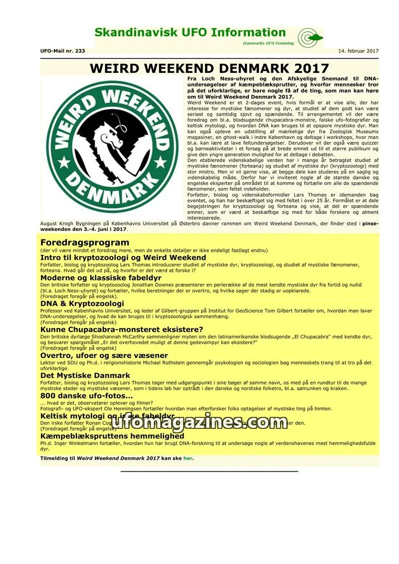 Cover of UFO Mail (SUFOI) issue nr. 233: Skandinavisk UFO Information