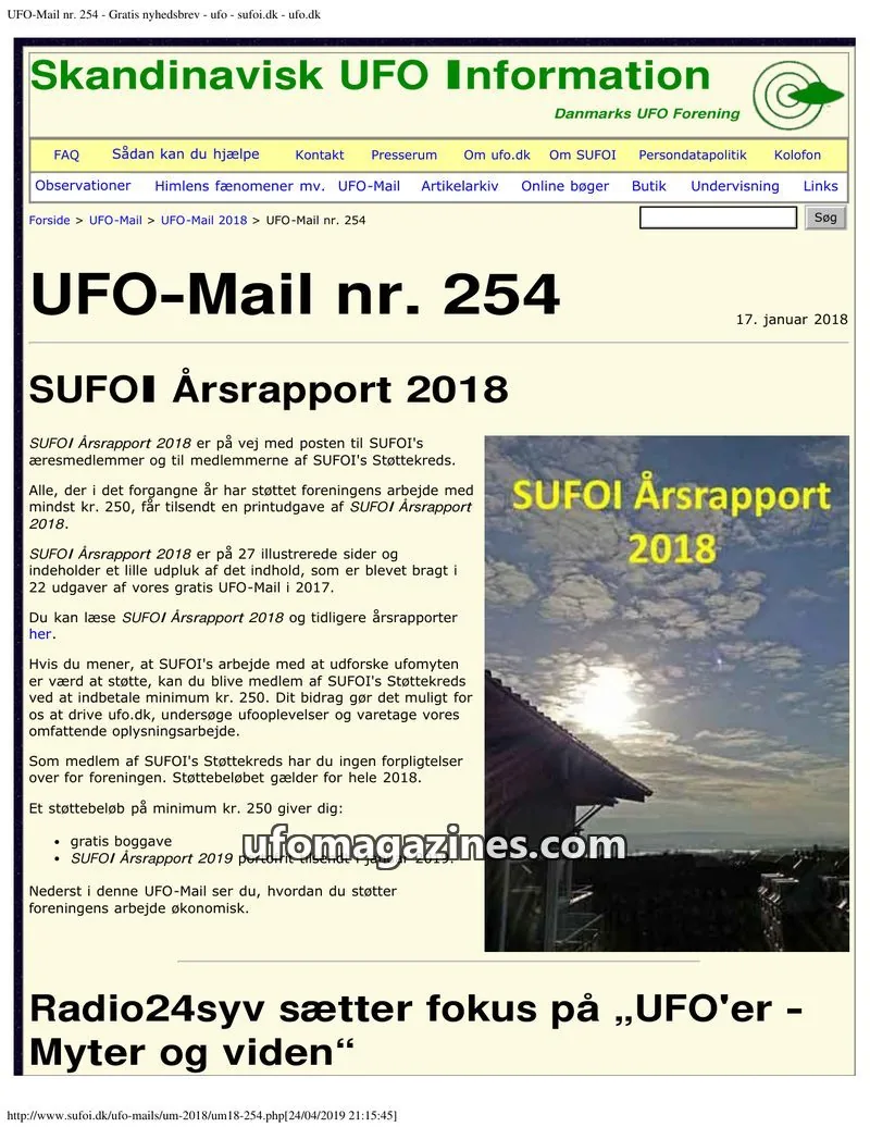 Cover of UFO Mail (SUFOI) issue nr. 254: Skandinavisk UFO Information