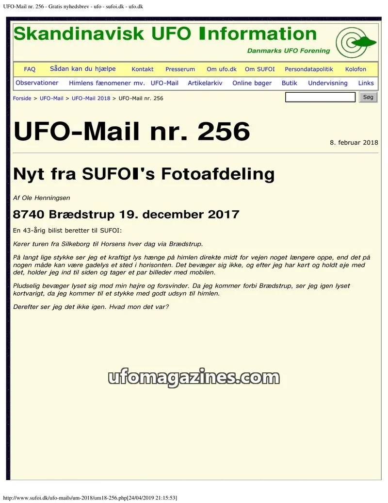 Cover of UFO Mail (SUFOI) issue nr. 256: UFO-Mail