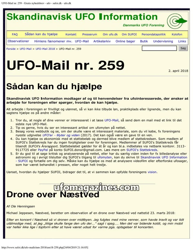 Cover of UFO Mail (SUFOI) issue nr. 259: Skandinavisk UFO Information