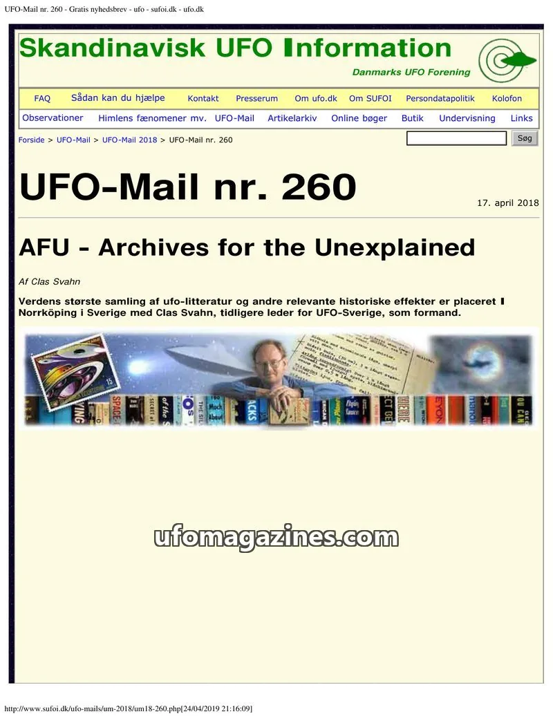 Cover of UFO Mail (SUFOI) issue nr. 260: Skandinavisk UFO Information