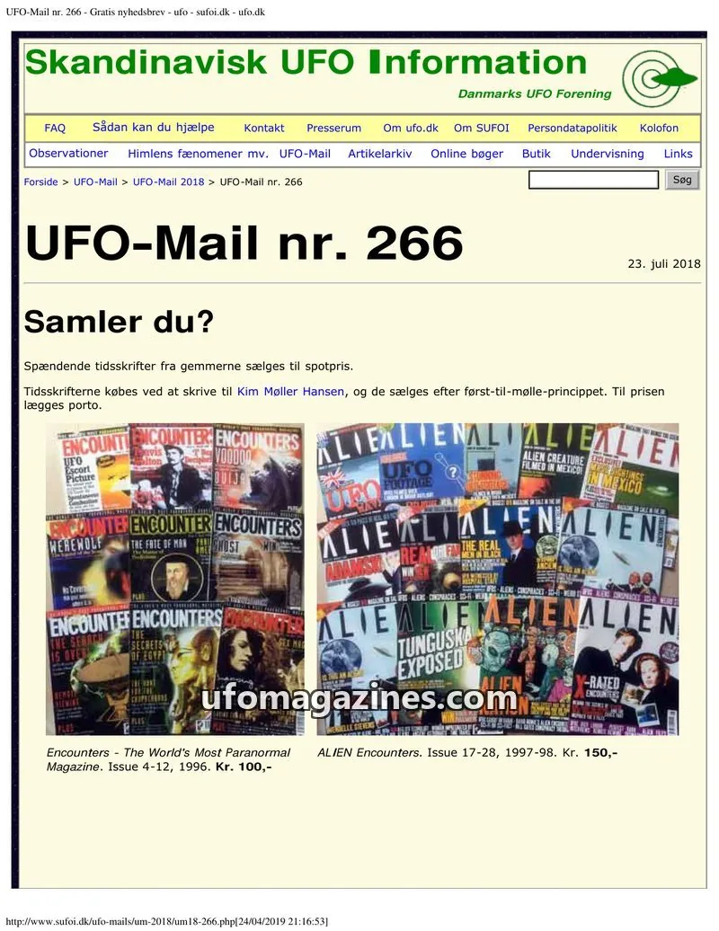 Cover of UFO Mail (SUFOI) issue nr. 266: UFO-Mail
