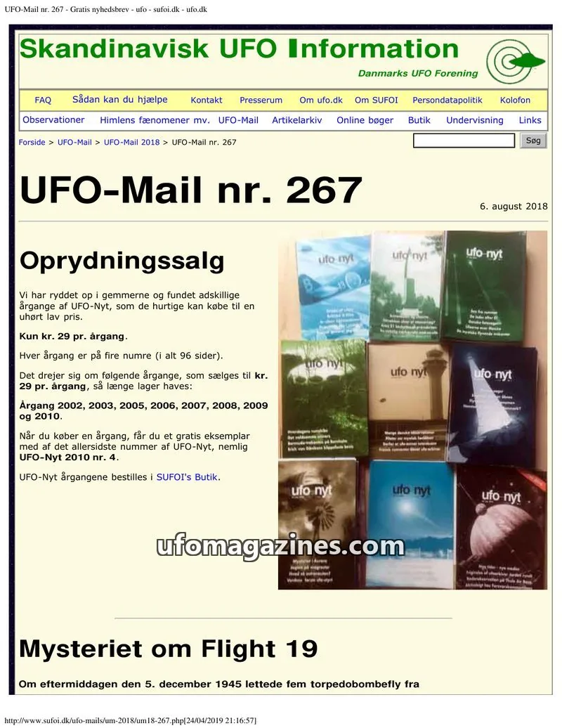 Cover of UFO Mail (SUFOI) issue nr. 267: Skandinavisk UFO Information