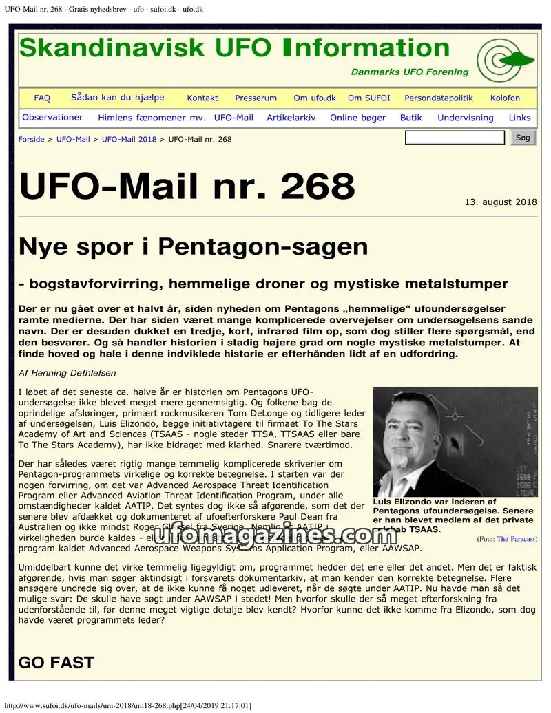 Cover of UFO Mail (SUFOI) issue nr. 268: UFO-Mail