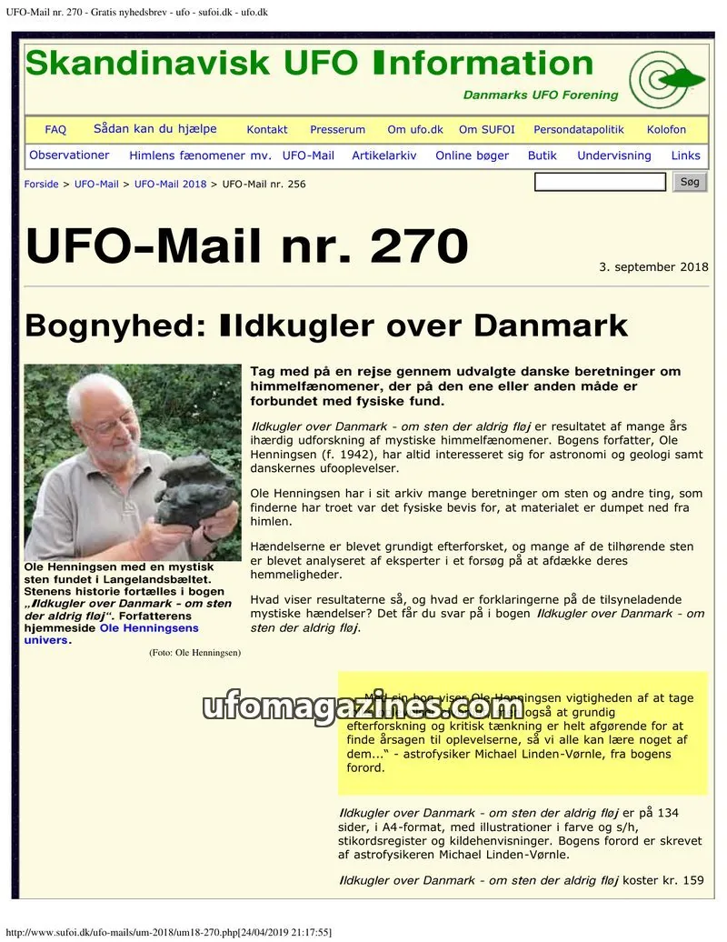 Cover of UFO Mail (SUFOI) issue 270: Skandinavisk UFO Information