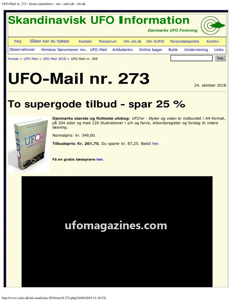 Cover of UFO Mail (SUFOI) issue nr. 273: UFO-Mail
