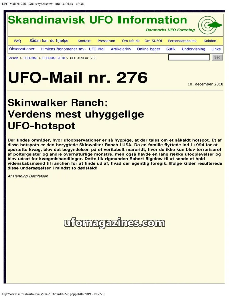 Cover of UFO Mail (SUFOI) issue nr. 276: UFO-Mail