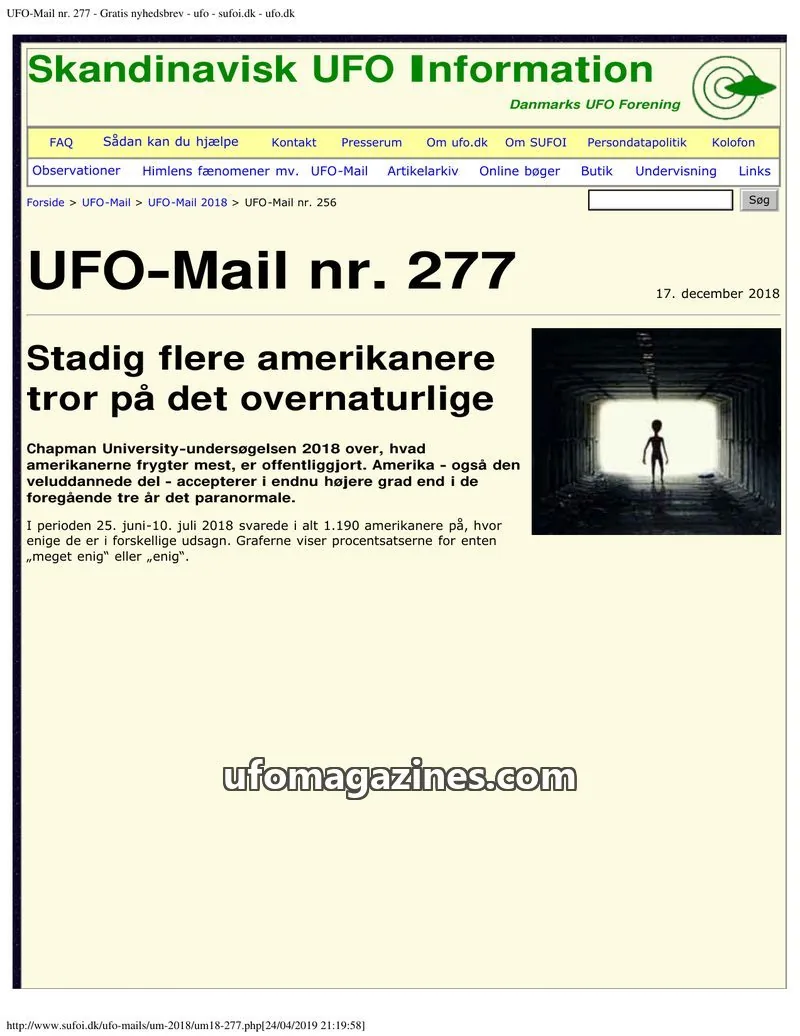 Cover of UFO Mail (SUFOI) issue nr. 277: Skandinavisk UFO Information