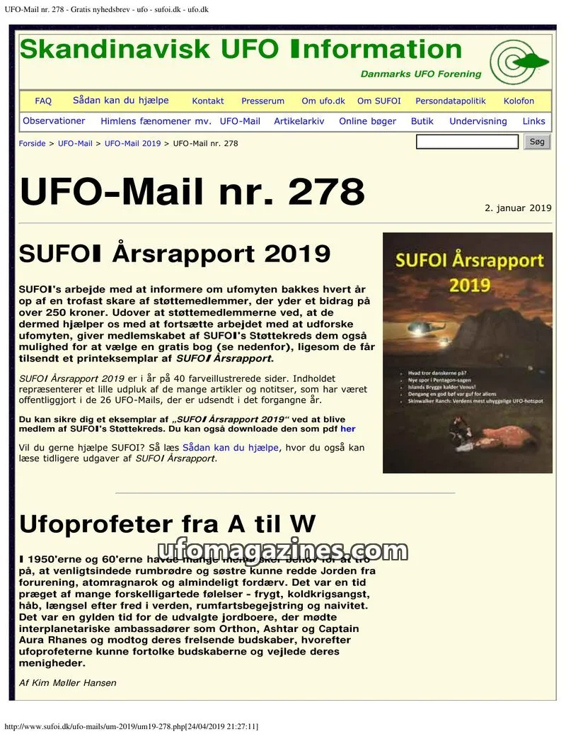 Cover of UFO Mail (SUFOI) issue nr. 278: Skandinavisk UFO Information