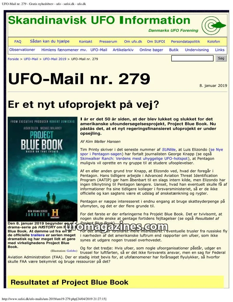 Cover of UFO Mail (SUFOI) issue 279: Skandinavisk UFO Information