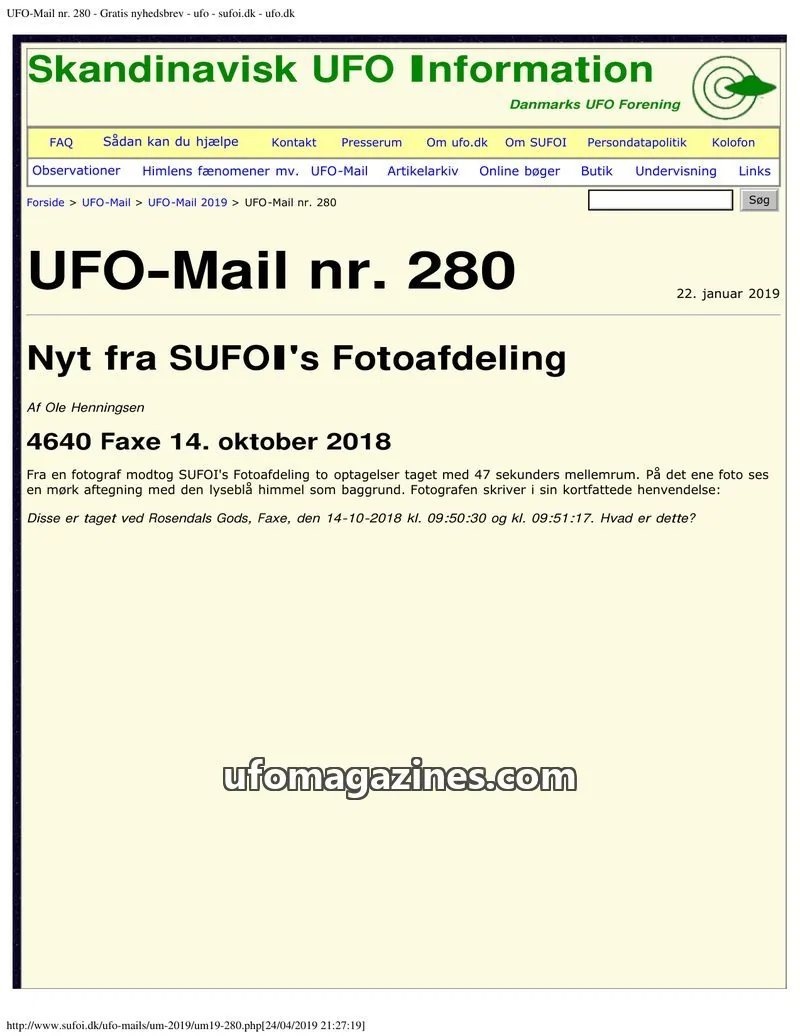 Cover of UFO Mail (SUFOI) issue nr. 280: Skandinavisk UFO Information