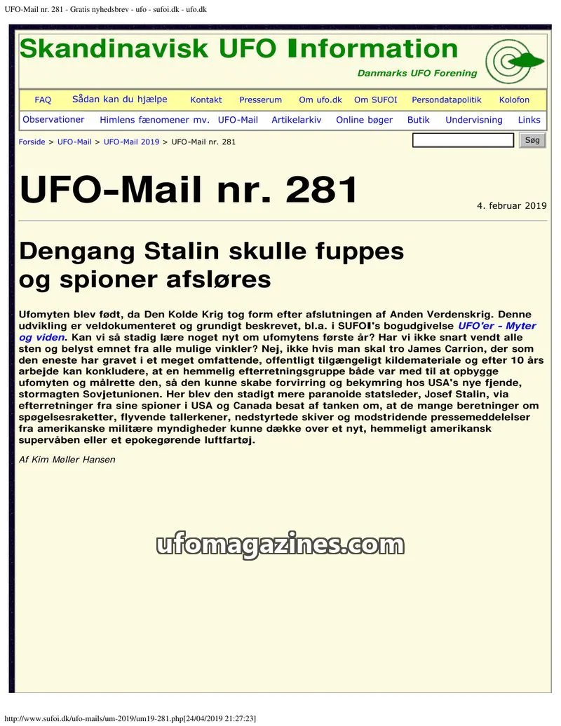 Cover of UFO Mail (SUFOI) issue nr. 281: UFO-Mail