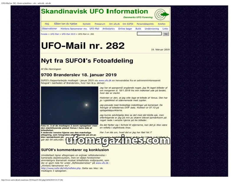 Cover of UFO Mail (SUFOI) issue 282: Skandinavisk UFO Information