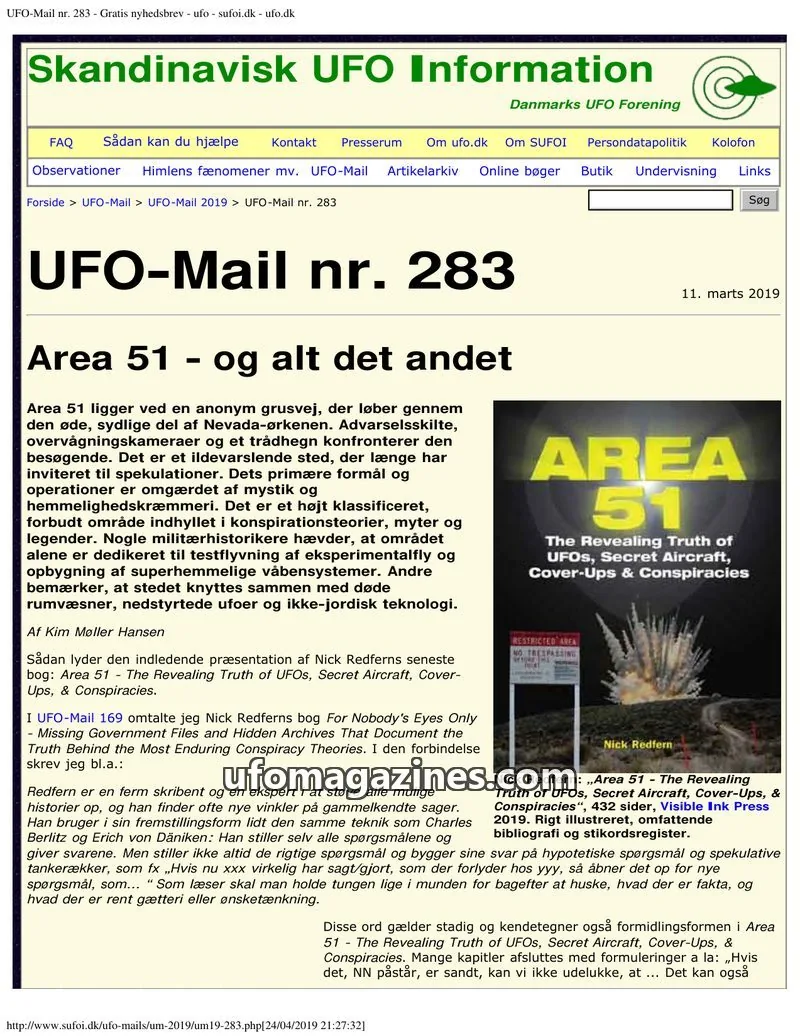 Cover of UFO Mail (SUFOI) issue nr. 283: UFO-Mail