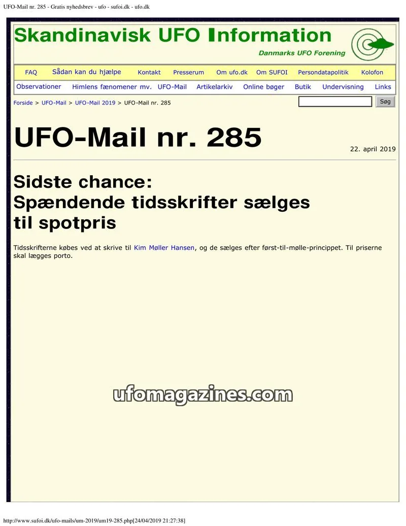 Cover of UFO Mail (SUFOI) issue 285: UFO-Mail