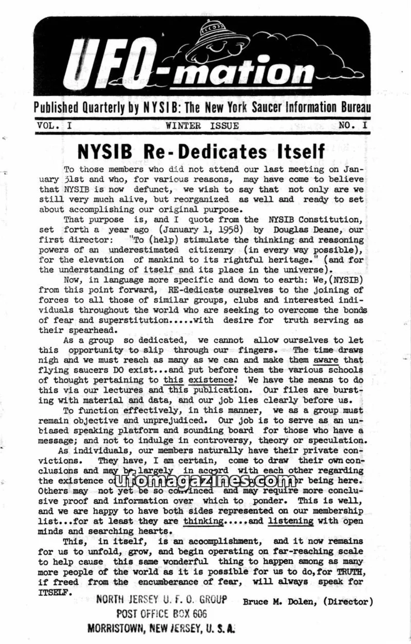 Cover of The New York Saucer Information Bureau issue WINTER ISSUE: UFO-mation