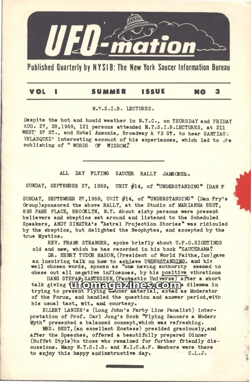 Cover of The New York Saucer Information Bureau issue 3: UFO-mation