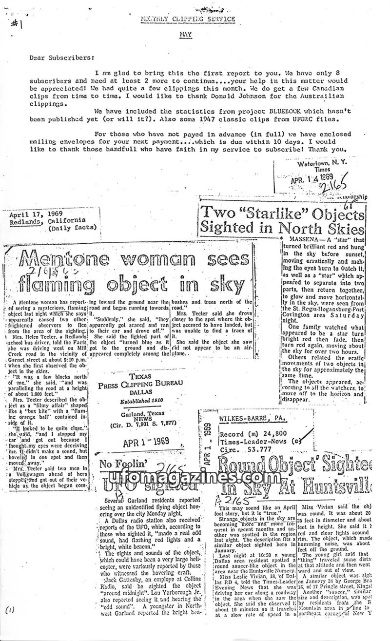 Cover of UFO Newsclipping Service issue 2165: MILES CITY STAR