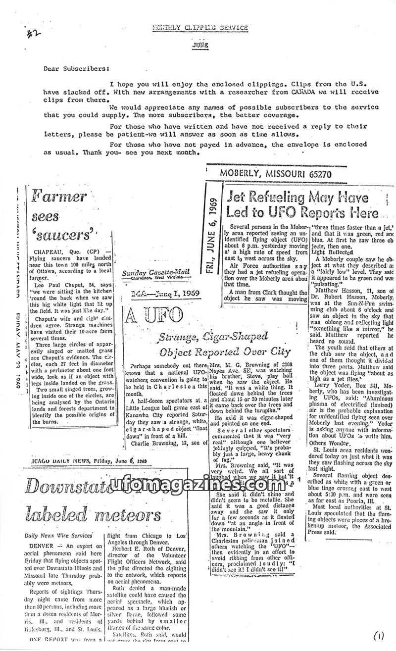 Cover of UFO Newsclipping Service issue #2: MONTHLY CLIPPING SERVICE