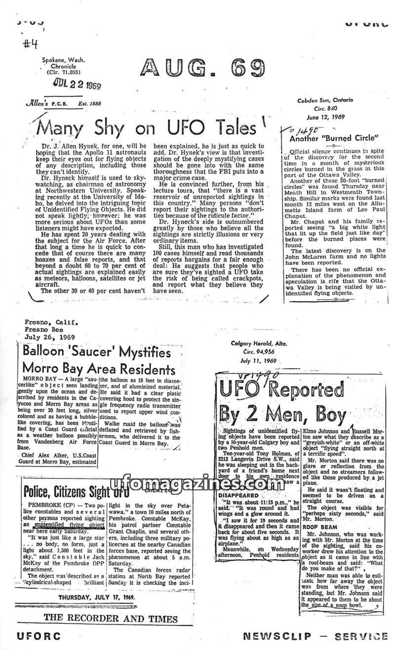 Cover of UFO Newsclipping Service issue WEEKLY PRESS: UFO Illumines Sky In Kincardine Area