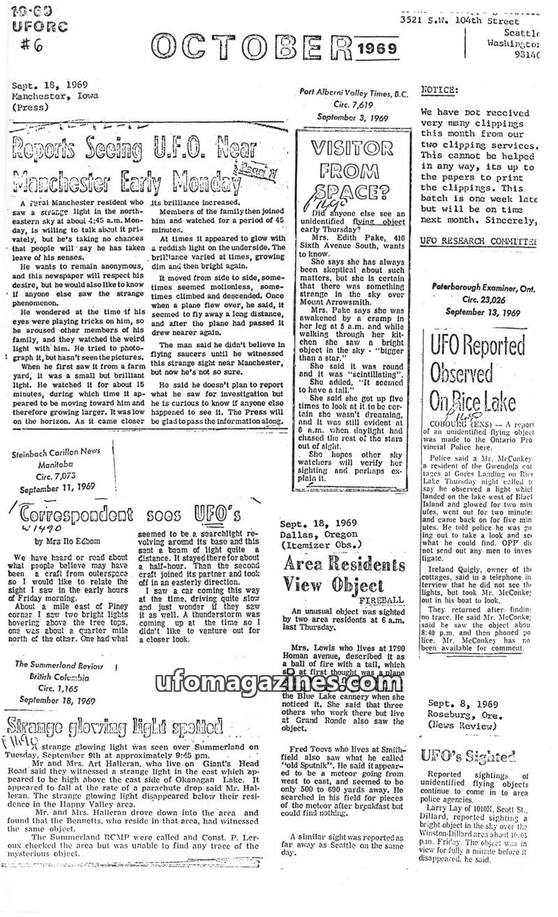 Cover of UFO RESEARCH COMMITTEE issue #6: UFORC