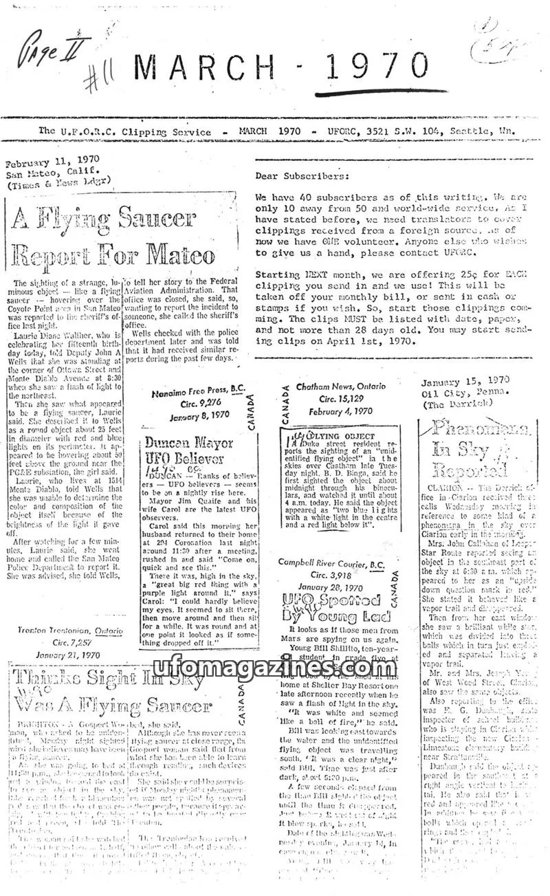 Cover of UFORC issue MARCH 1970: MARCH 1970