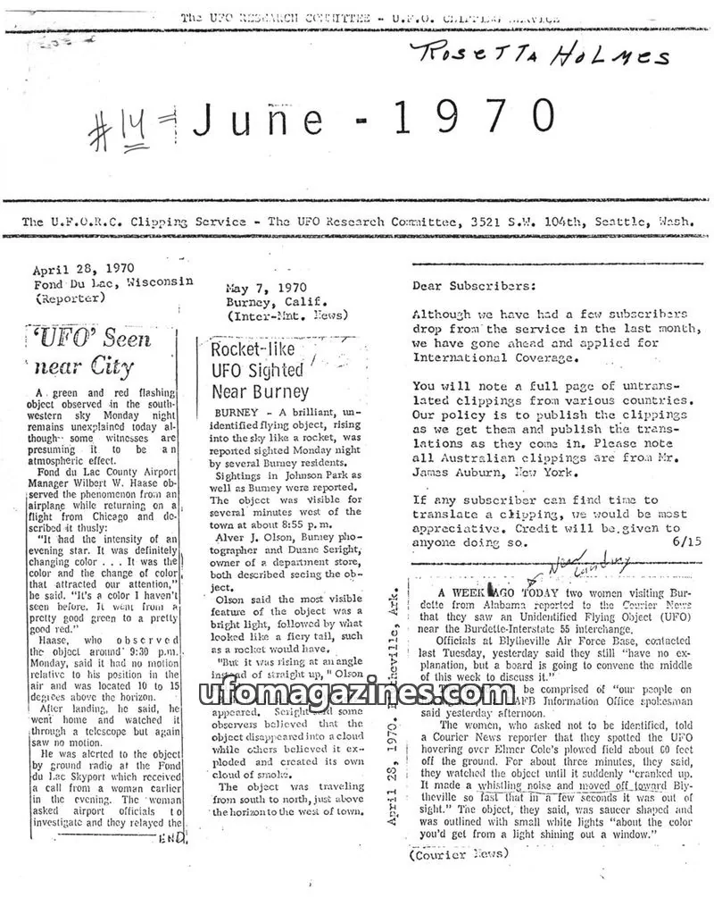 Cover of The UFO Research Committee issue #4: The UFO Research Committee - U.F.O. Clipping Service