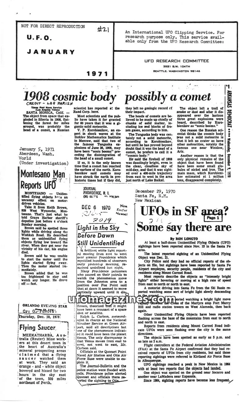 Cover of UFO RESEARCH COMMITTEE issue #21: U. F. O. OFFICIAL
