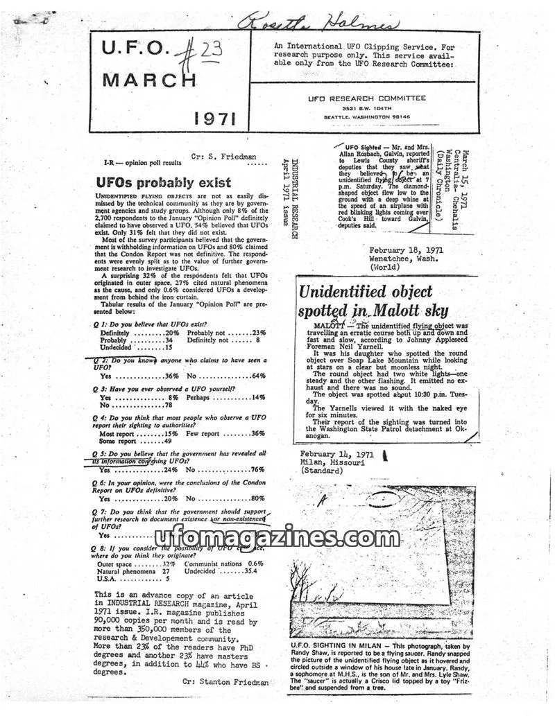 Cover of UFO RESEARCH COMMITTEE issue #23: U.F.O.