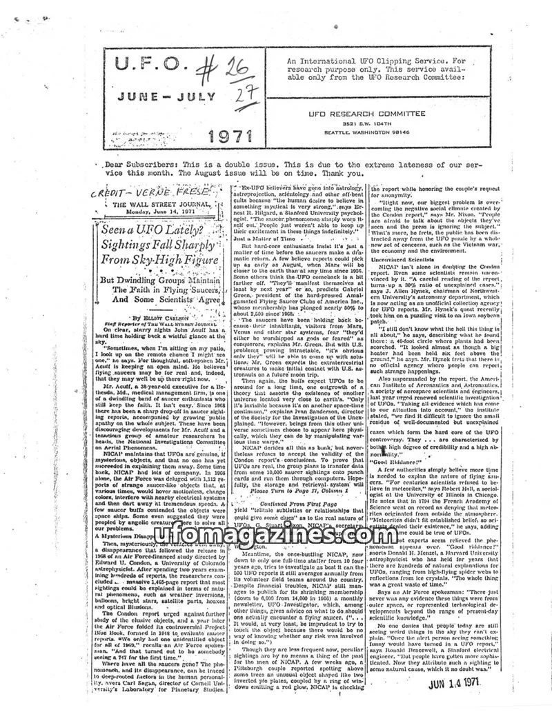 Cover of UFO RESEARCH COMMITTEE issue 26: U.F.O.