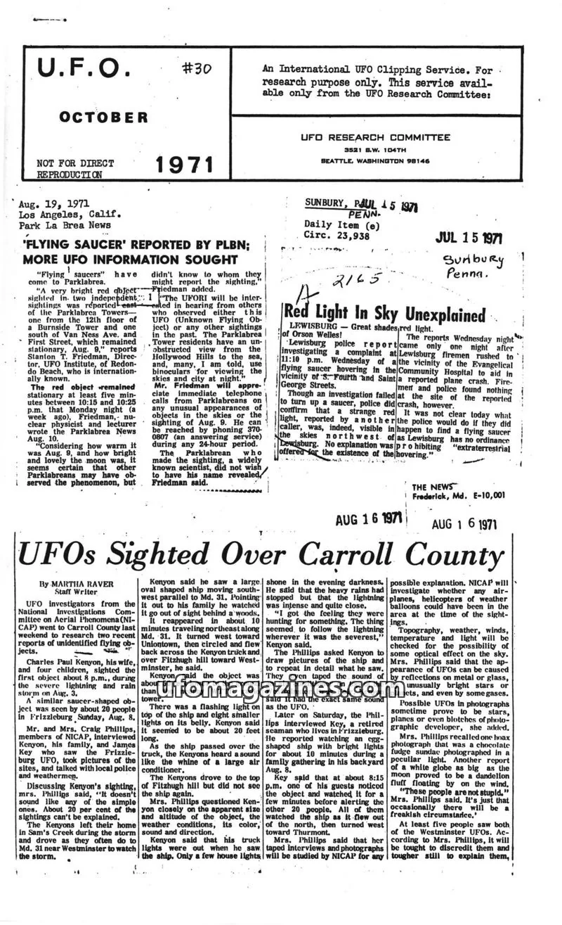Cover of UFO RESEARCH COMMITTEE issue #30: U.F.O.
