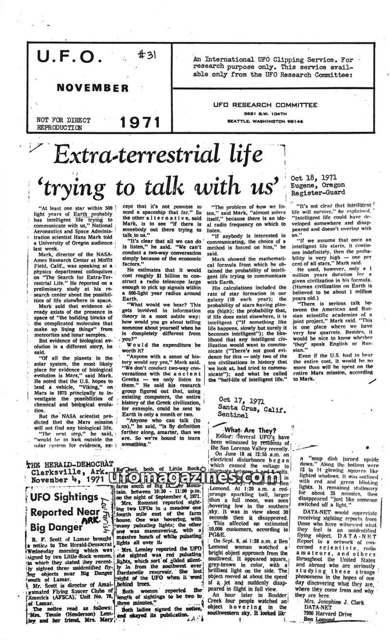 Cover of UFO Research Committee issue #31: U.F.O.
