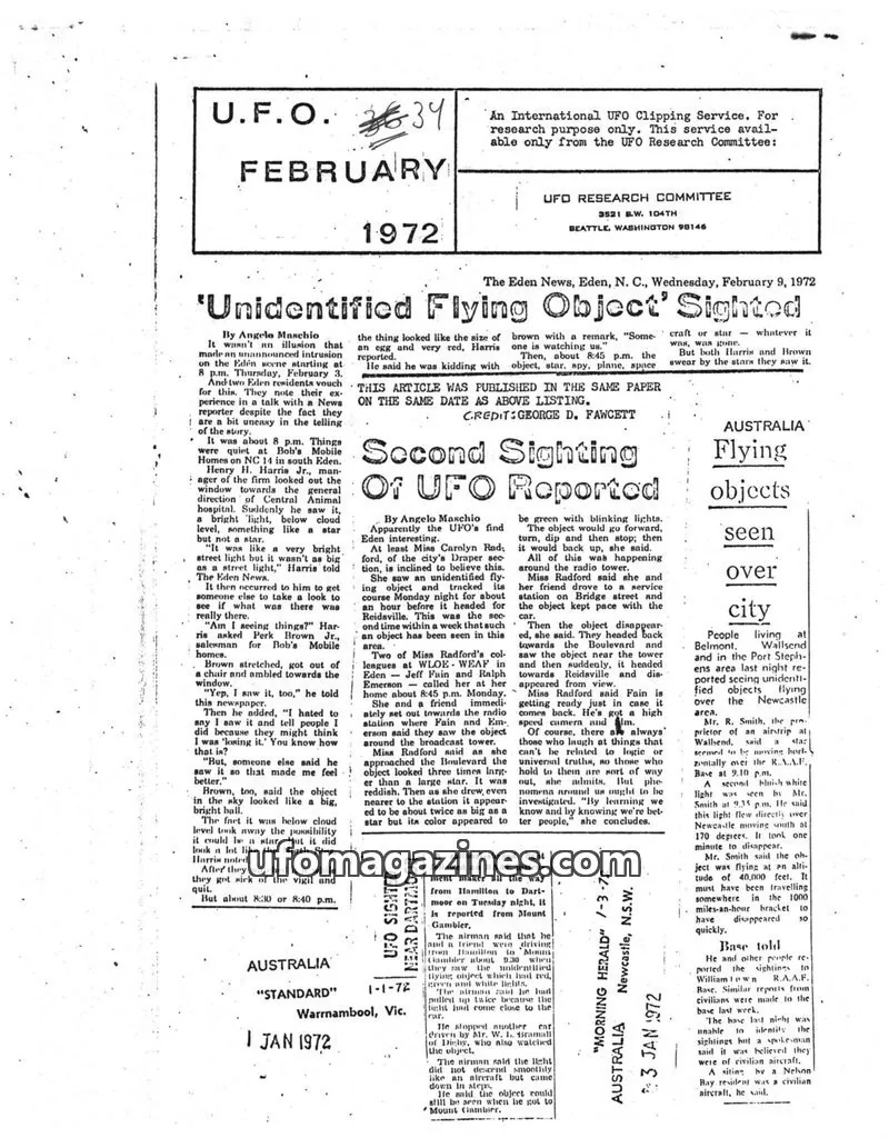Cover of UFO RESEARCH COMMITTEE issue FEBRUARY: U.F.O.