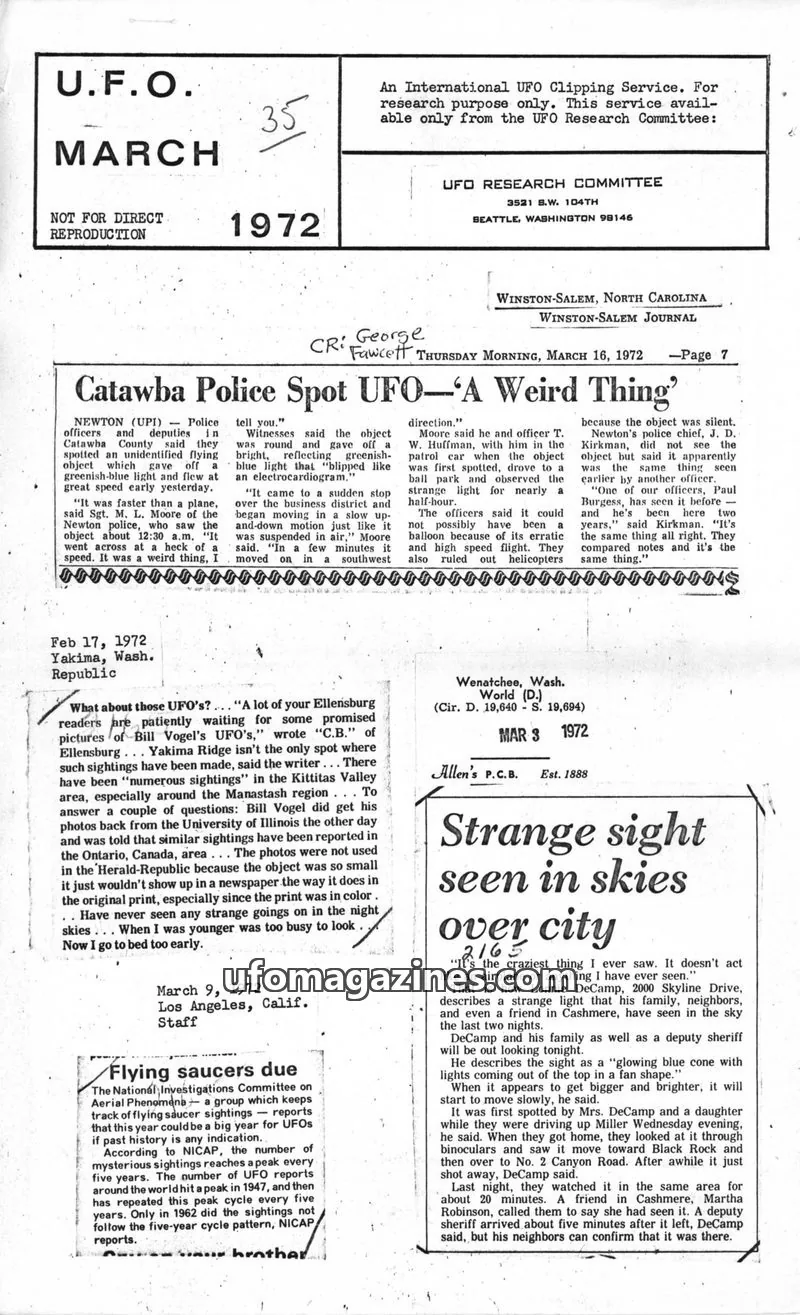 Cover of UFO Newsclipping Service issue Weekly: KENSINGTON NEWS & WEST LONDON TIMES