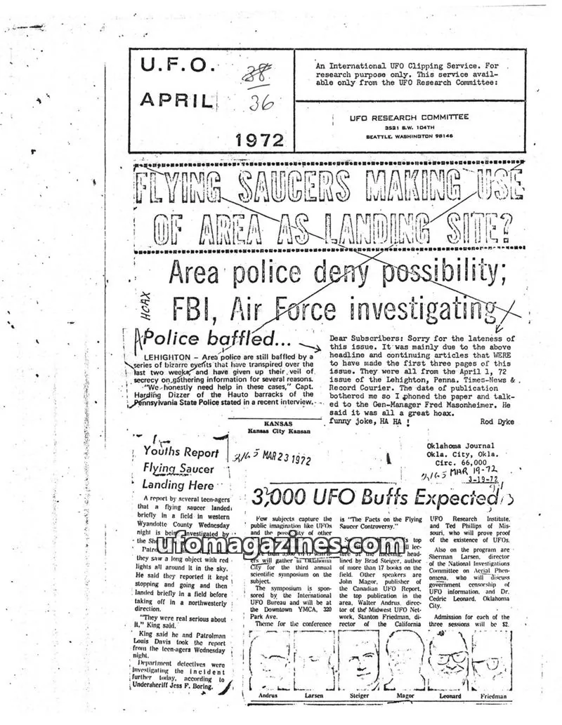 Cover of UFO RESEARCH COMMITTEE issue 36: U.F.O. APRIL