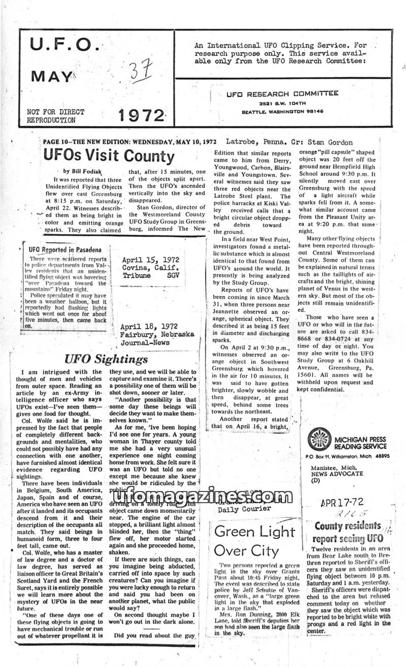 Cover of UFO Newsclipping Service issue PAGE 8: THAMES DISTRICT 'A UFO CENTRE'