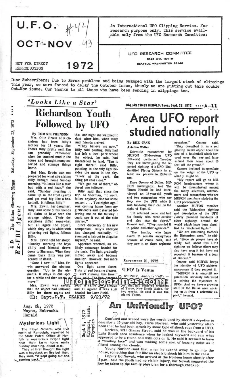 Cover of UFO Research Committee issue 42: U.F.O. OCT-NOV