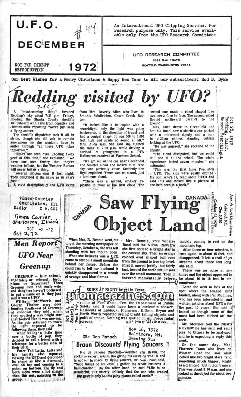 Cover of Modern Space Flight Association issue October 11, 1972: Modern Space Flight Association / UFO Newsletter