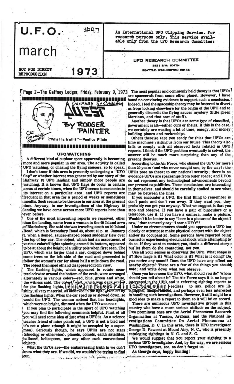 Cover of UFO Research Committee issue #47: U.F.O. #47