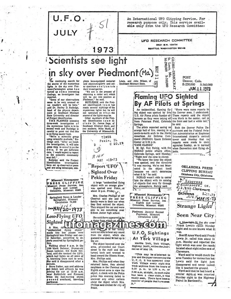 Cover of UFO RESEARCH COMMITTEE issue 51: U.F.O. JULY