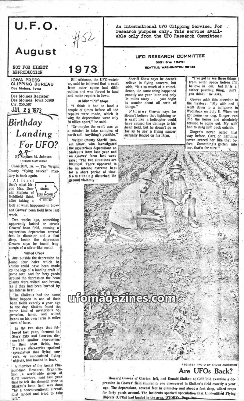 Cover of UFO Research Committee issue #52: U.F.O. August