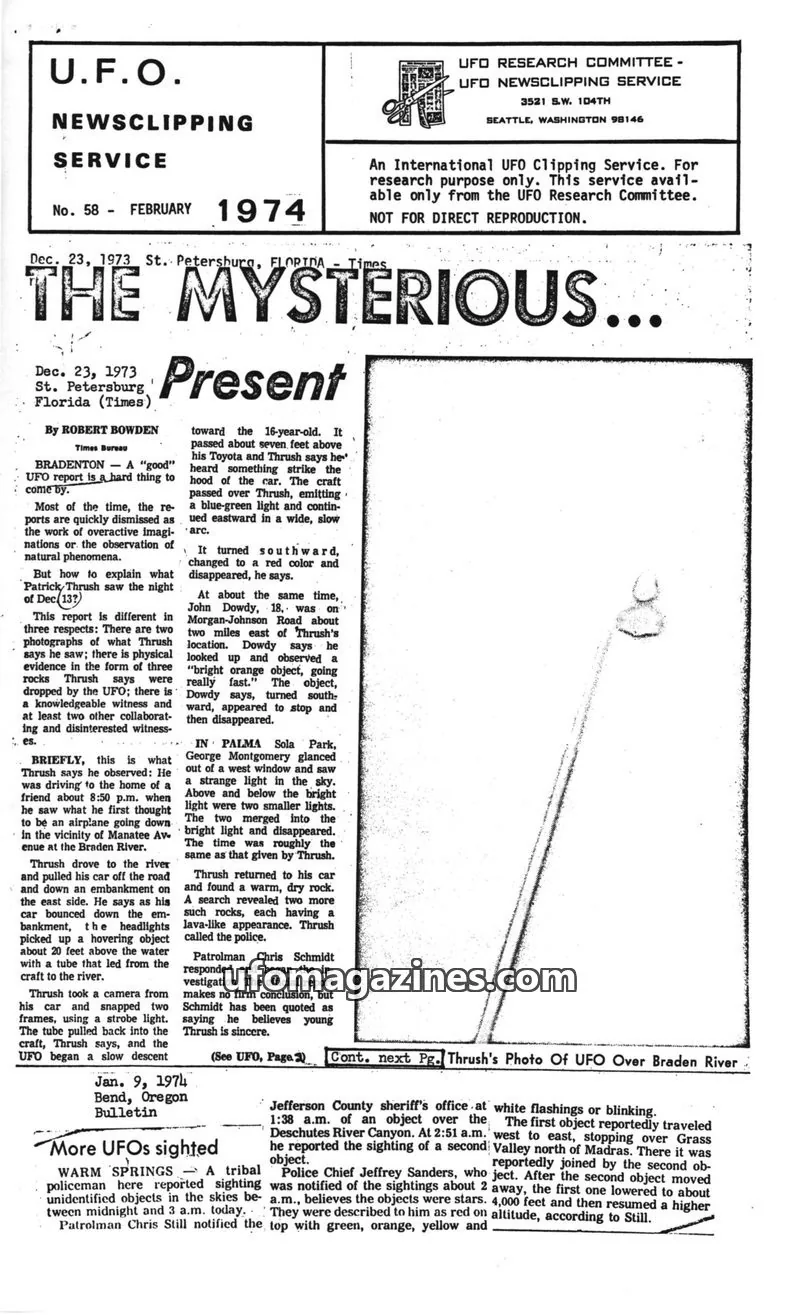 Cover of UFO RESEARCH COMMITTEE - UFO NEWSCLIPPING SERVICE issue No. 58: U.F.O. NEWSCLIPPING SERVICE