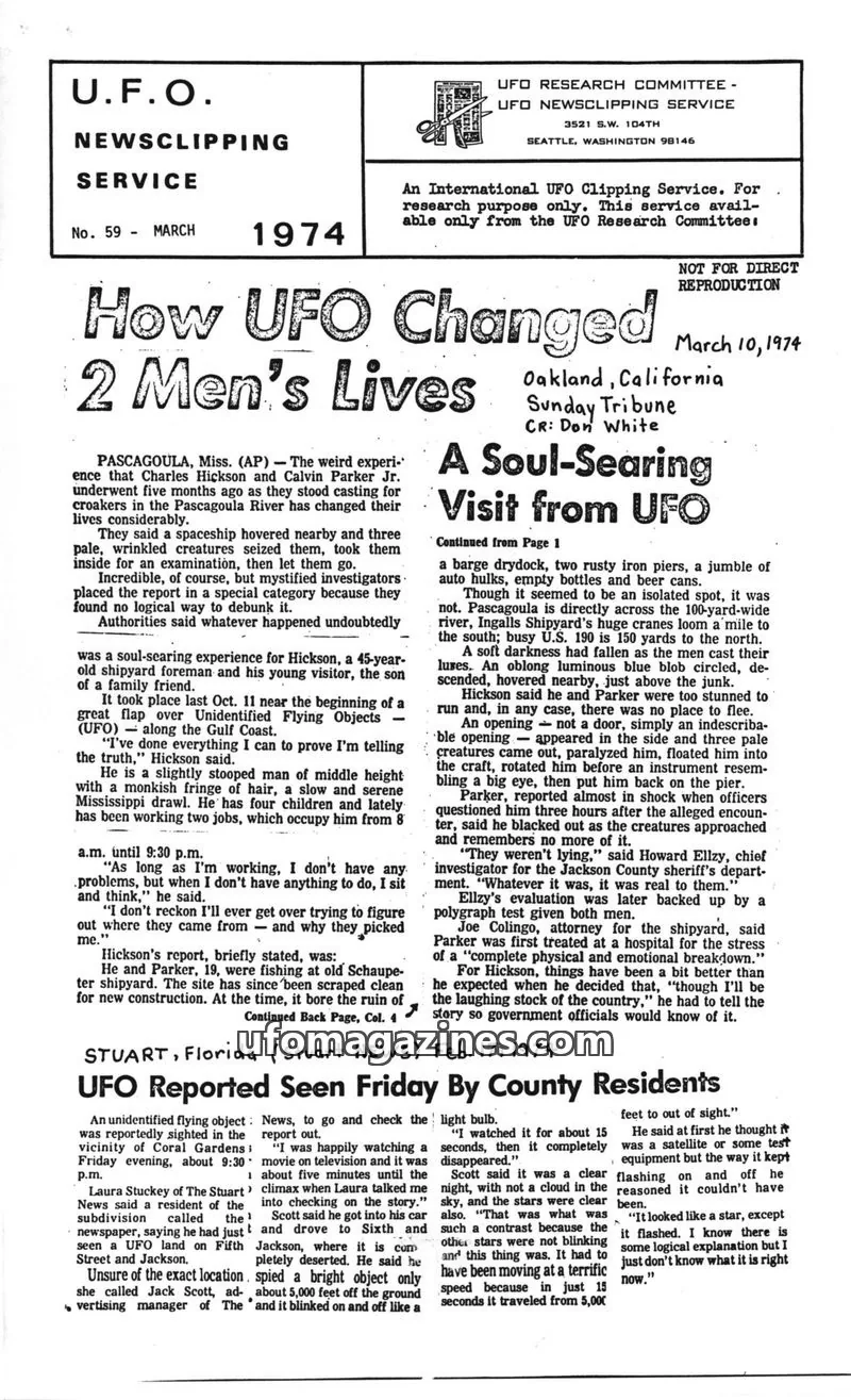 Cover of UFO RESEARCH COMMITTEE issue 59: U.F.O. NEWSCLIPPING SERVICE