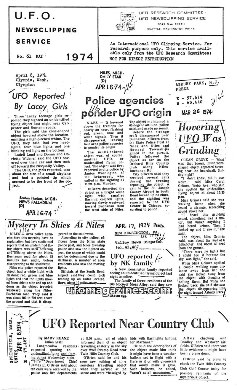 Cover of UFO RESEARCH COMMITTEE - UFO NEWSCLIPPING SERVICE issue No. 61: U.F.O. NEWSCLIPPING SERVICE