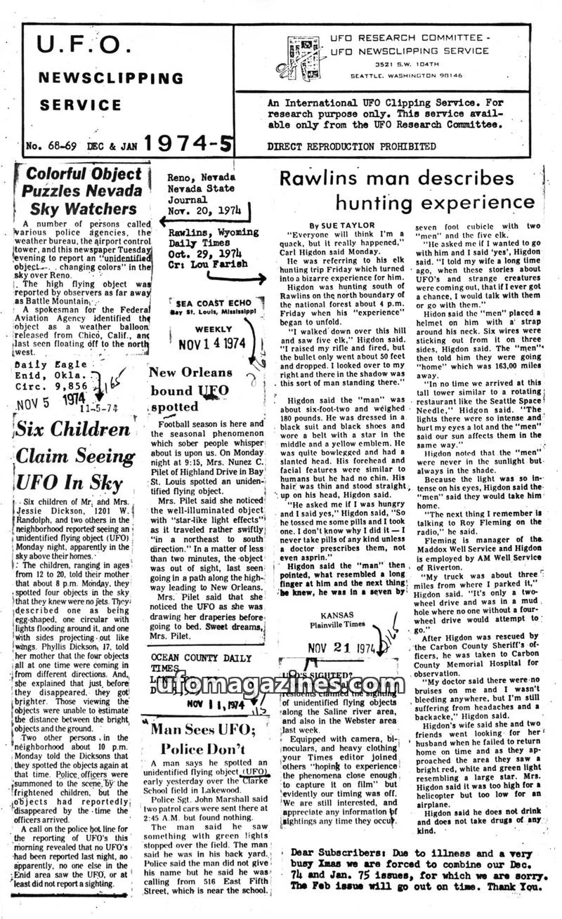 Cover of UFO RESEARCH COMMITTEE issue DEC & JAN 1974-5: U.F.O. NEWSCLIPPING SERVICE